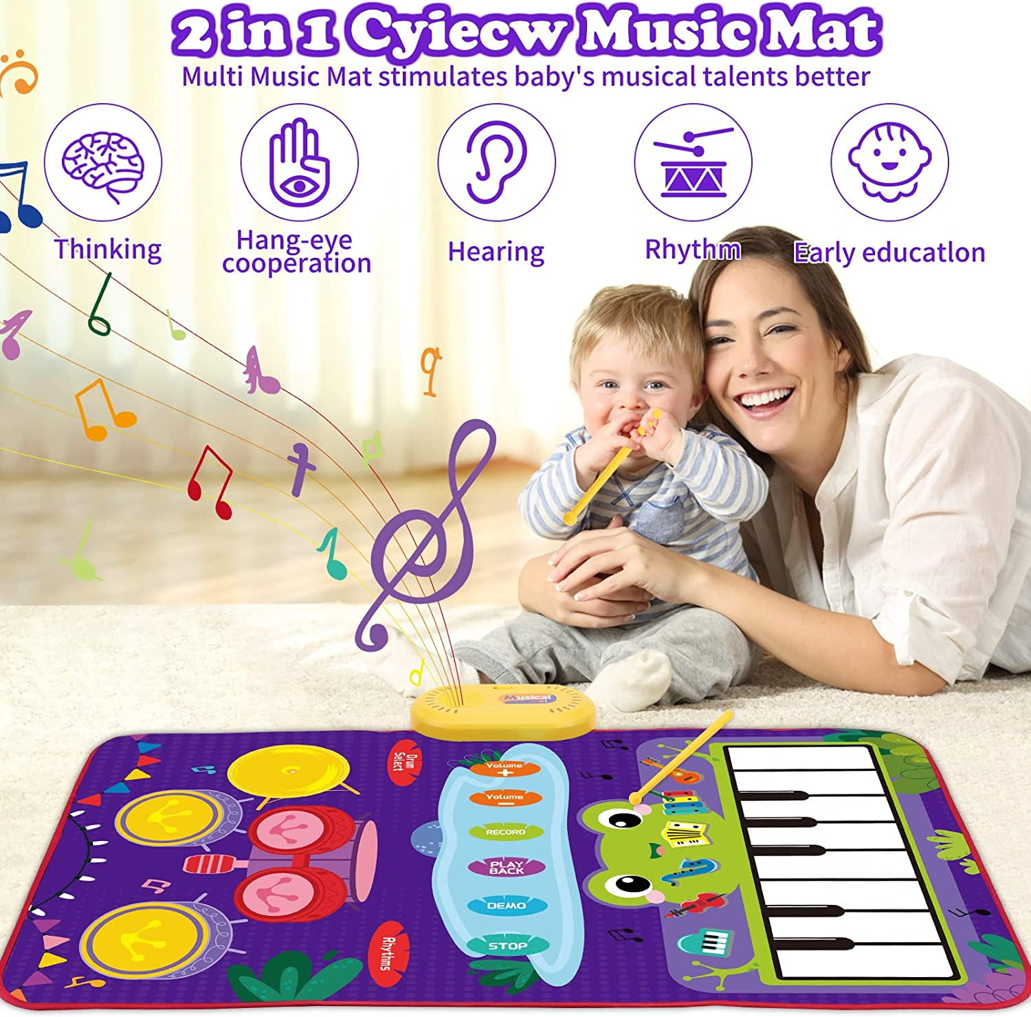 Yiomxhi Baby Toys 12-18 Months,2 in 1 Piano Mat & Drum Mat,Learning Toys,Baby Toys for 1 Year Old,Sensory Toys for Toddlers,Gifts for 1 Year Old Boys,Girls,Twins,Birthday Gifts, Christmas Gift