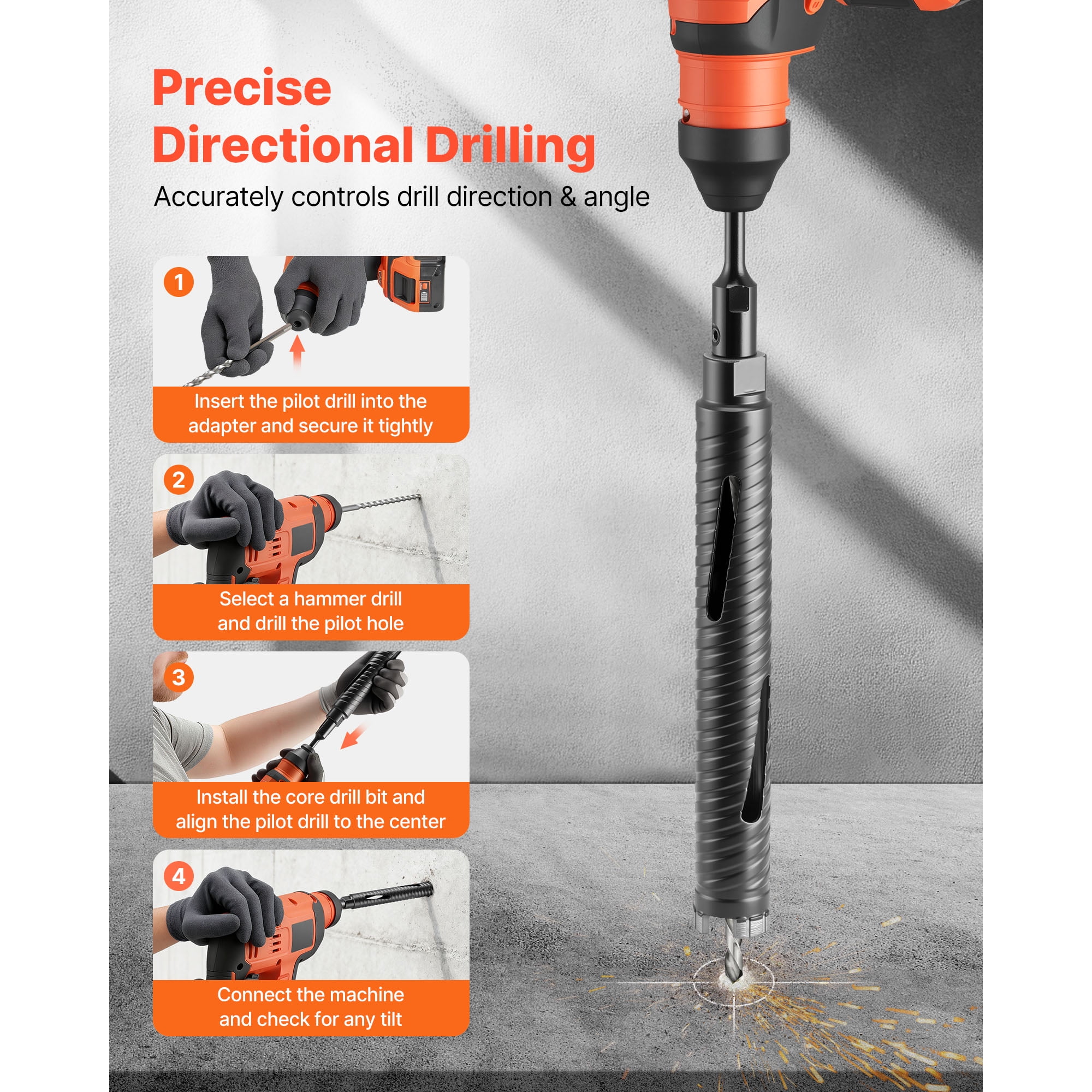 KFFKFF 1-1/2 inch Diamond Core Drill Bit, 9-1/2 inch Depth, 5/8-11 Thread, Includes 3 Adapters, Pilot Drill, and Hex Wrench, Suitable for Concrete, Red Bricks, and Masonry
