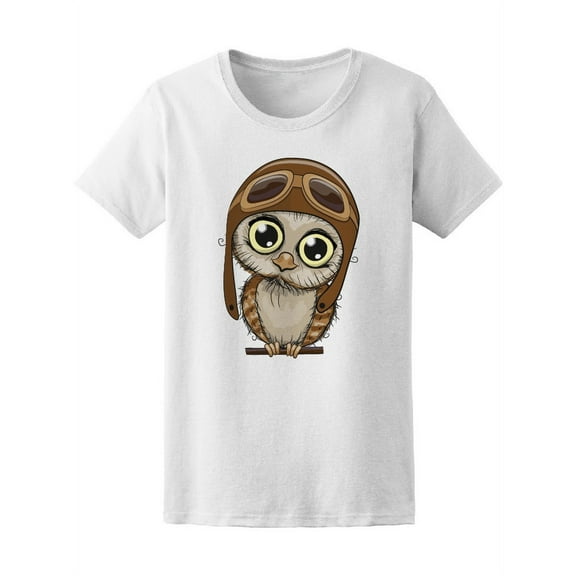 Cute Owl With Aviator Hat T-Shirt Women -Image by Shutterstock, Female Large