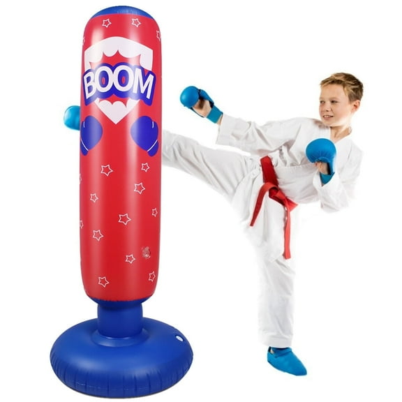 HAOKAINI Inflatable Punching Bag for Kids, Free Standing Boxing Bag Boxing Equipment, Kickboxing Bag for Children Adult Relaxing Boxing Taekwando Kick, Red