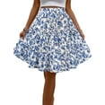 thumbnail image 2 of Women'S Floral Print Ruffle Hem Elastic High Waist Tie Front Skirt  Blue M, 2 of 9