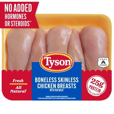 Tyson All Natural, Fresh, Boneless, Skinless Chicken Breasts, 2.5 - 4.0 lb Tray
