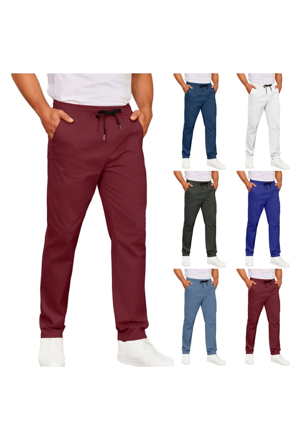 Big and Tall Pants for Men Elastic Waist Chino Pant Stretch Drawstring Utility Work Trousers Regular Fit Workout Active Trouser