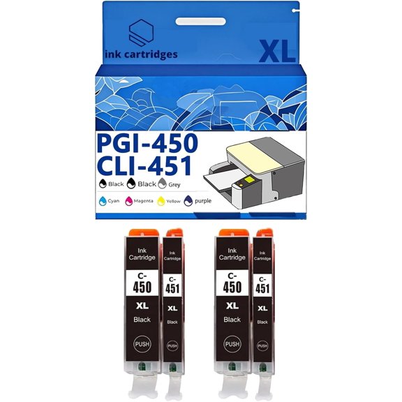 PGI-450XL CLI-451XL PGI450 CLI451 Ink Cartridges Compatible for Canon MG5440 5540 5640 6340 6440 6640 7140 7540 Ip7240 MX924 Inkjet Printers, Leak-Proof Design Crisp Printing