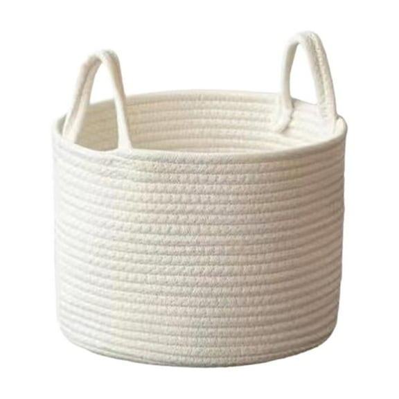 Leodye 1PCS Cotton Rope Woven Storage Basket Oval Snack Toy Storage Basket with Handles for Home Organizing -9.8×7.8×1.96inch
