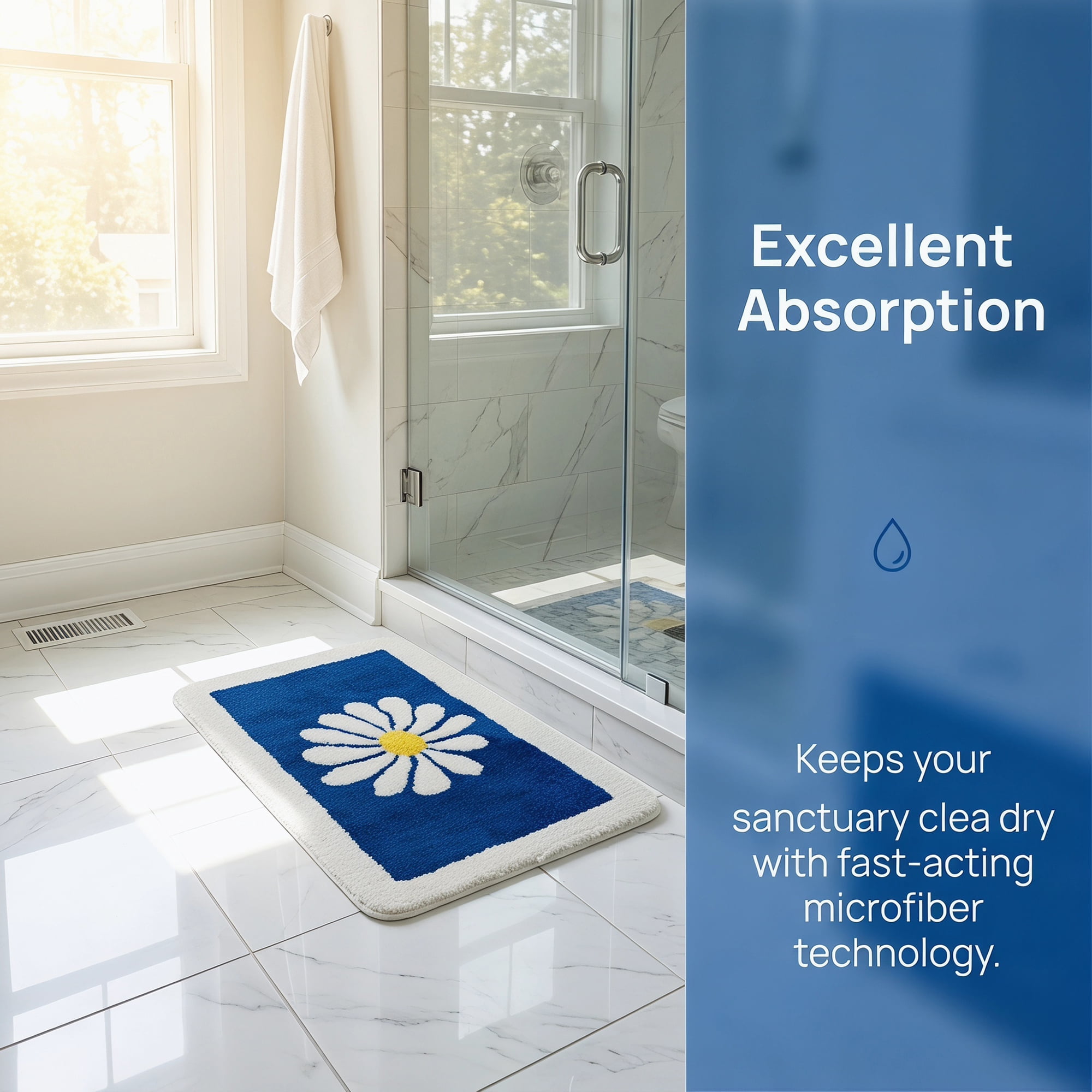 Unique Bargains Aesthetic Non Slip Ultra Soft Absorbent Shaggy Bath Mat Dark Blue 24" x 16"