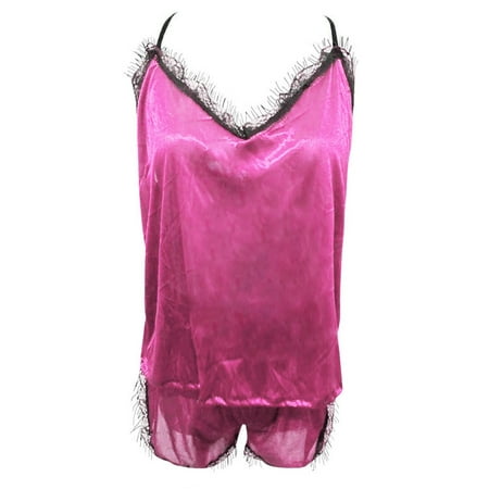 

Zerlibeaful Lingerie Pajama Sets for Women Sleepwear Sleeveless Strap Nightwear Lace Trim Satin Cami Top Pajamas