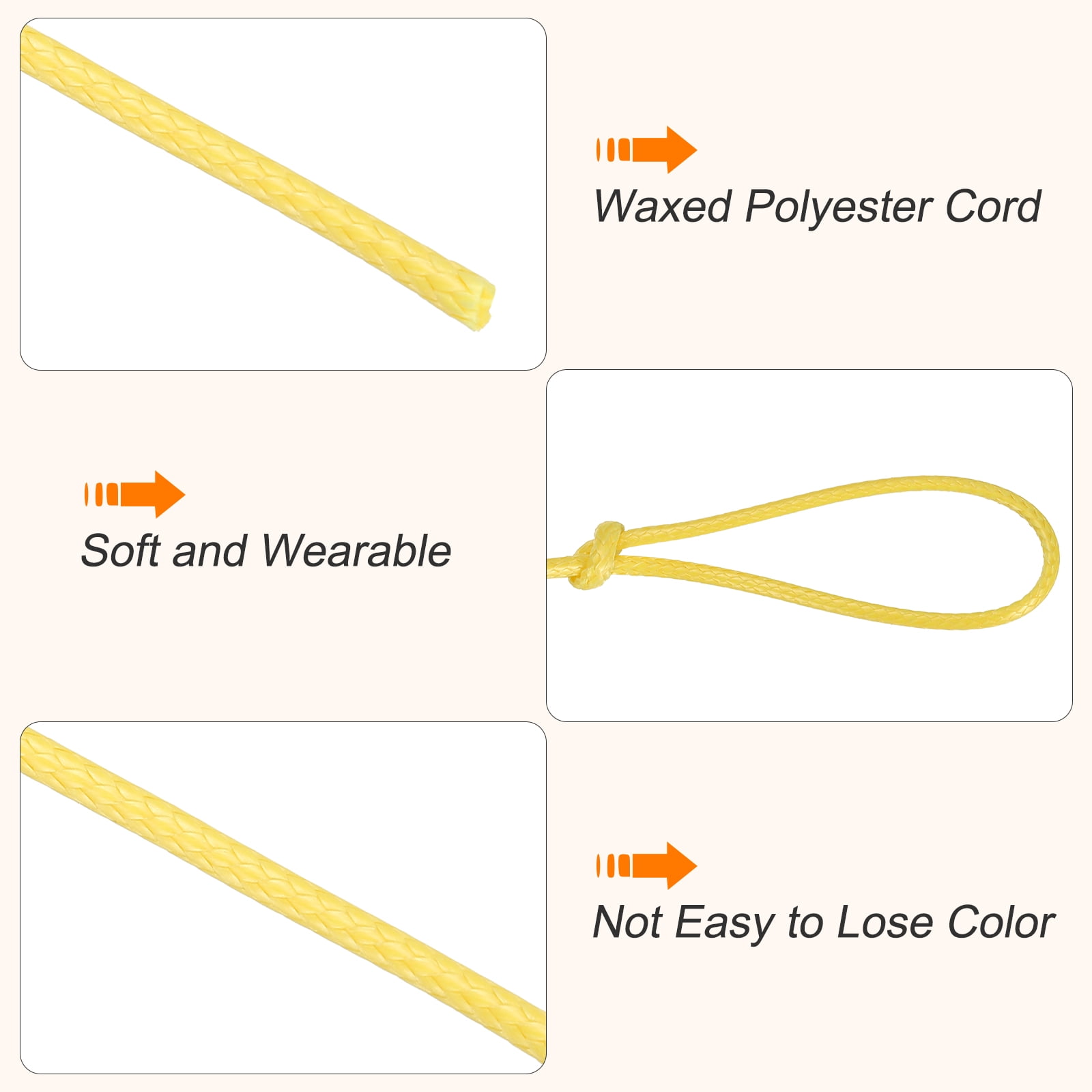 Waxed Cord 3.5mm Waxed Thread 44 Yard Wax String Leather Cord for Bracelet Making, Necklaces, Beading, Jewelry Making and DIY Crafts(Light Yellow)