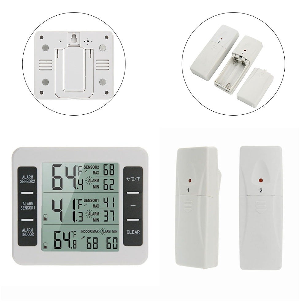 Indoor Outdoor Wireless Digital Freezer Alarm Thermometer Fridge Home 1-2 Sensor