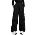 thumbnail image 5 of Girls Cargo Pants Fleece Elastic Waistband Relaxed Fit Hop Wide Leg with Multipule Pocket for Fall Winter Wear Fleece-Black,13-14 Years, 5 of 5