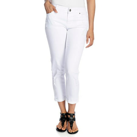 Indigo Thread Co. Women's Denim Five-Pocket Rolled Cuff Pants in White -