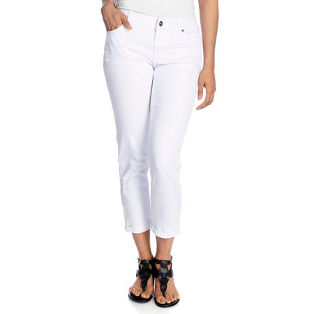 Indigo Thread Co. Women's Denim Five-Pocket Rolled Cuff Pants in White - (Best Fitting White Jeans)