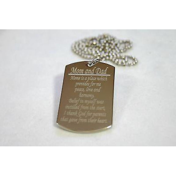 MOM AND DAD SPECIAL MESSAGE NECKLACE POEM DOG TAG STAINLESS STEEL