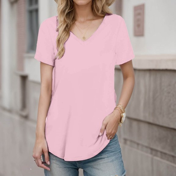 Womens Tshirts Short Sleeve V Neck Lightweight Light Pink Womens Summer Tops Women Work Tops