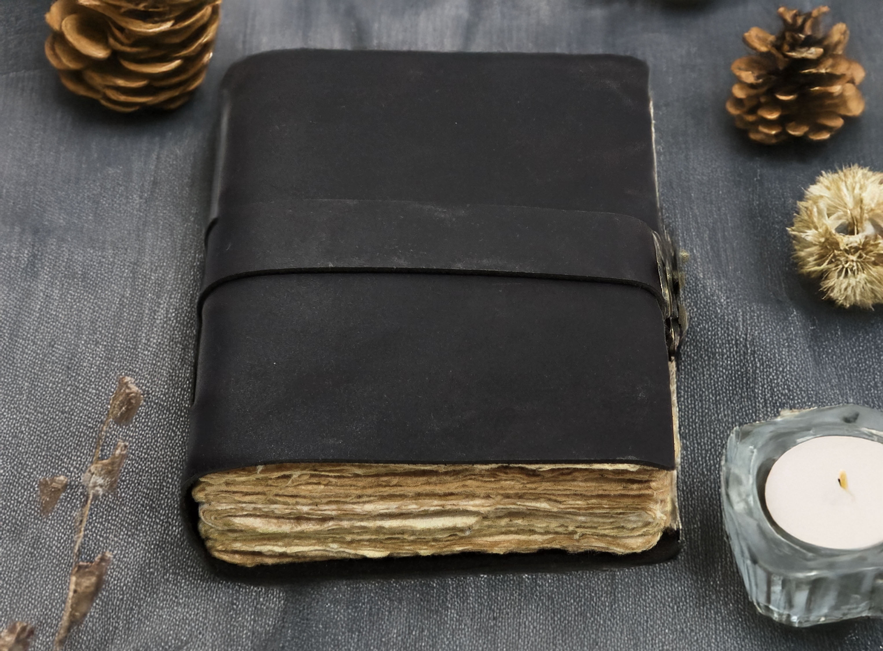 Leather Notebook, 200 Blank Deckle Edge Paper, Handmade Fancy Bound Journal For Women and Men