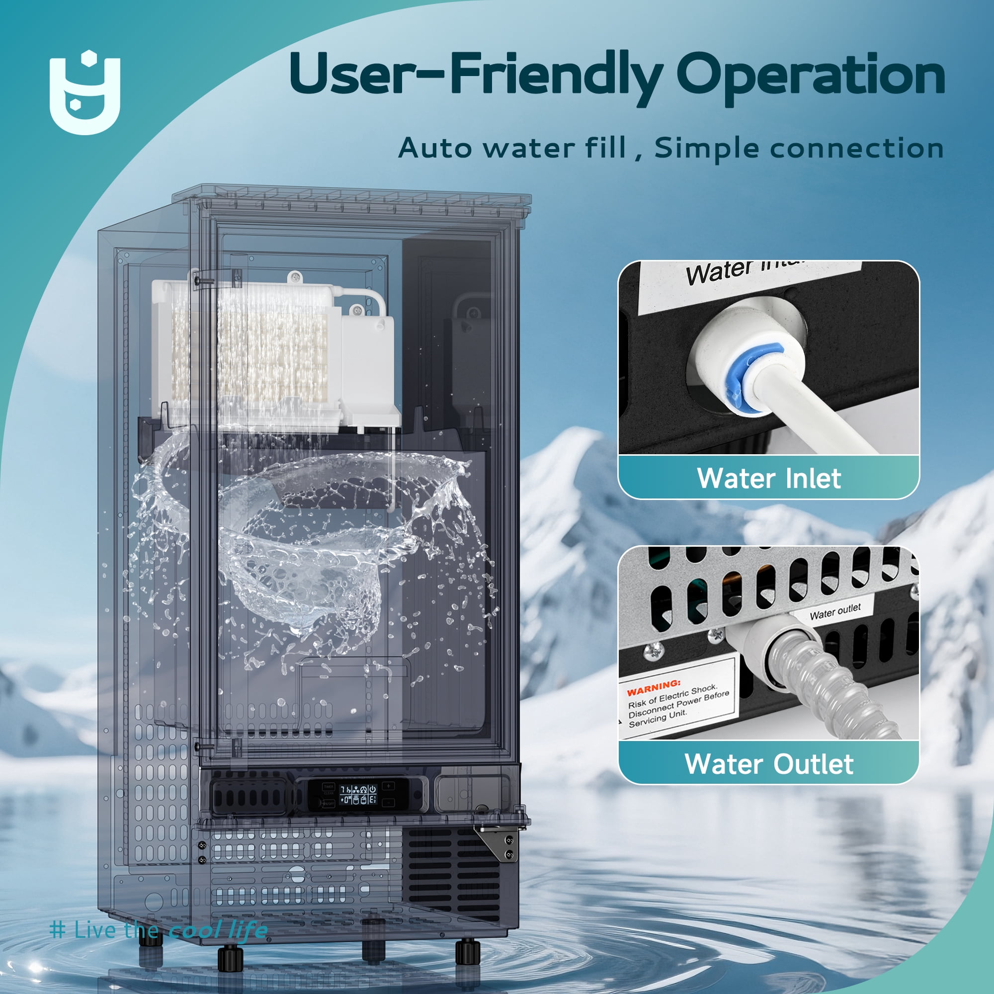 EUHOMY 80lbs Under Counter Ice Maker, Built-In Commercial Cube Ice Machine with Drain Pump, Auto Clean, Black