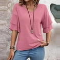 thumbnail image 4 of JLFKNG Women's Tee Shirts Summer Solid Color V Neck Tee Shirts With Double Layer Flared Half Sleeve Casual Loose Fit Shirt Tops Breathable Loose Fit Suitable For Dates, Vacation, 4 of 6
