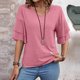 thumbnail image 3 of Camiseta de verano lisa con cuello en V y manga acampanada de doble capa para mujer - Blusa informal de corte holgado, 3 of 6