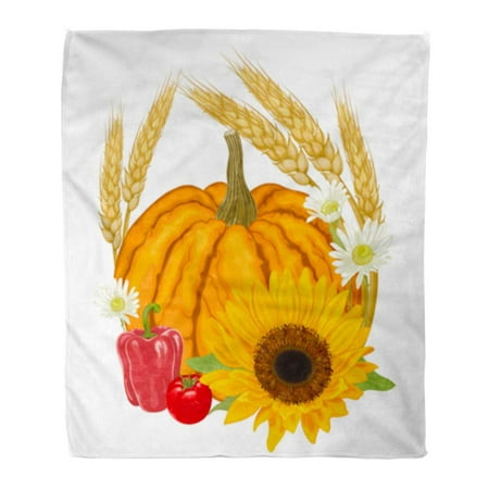 ASHLEIGH Throw Blanket Warm Cozy Print Flannel Green Food Harvest Pumpkin Pepper Tomato Sunflower and Wheat Stalks Orange Comfortable Soft for Bed Sofa and Couch 58x80 (Best Wheat For Food Plots)