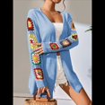 thumbnail image 4 of Suéter Cárdigan Informal de Punto de Larga con Estampado Floral Bohemio de Crochet 2025 Azul M, 4 of 9