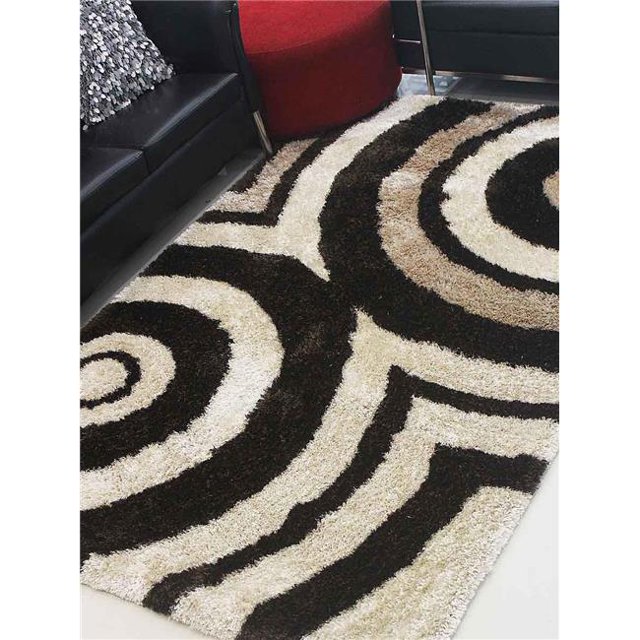 Glitzy Rugs UBSK00045T0104A15 8 x 10 ft. Hand Tufted Shag Polyester Geometric Rectangle Area Rug, Beige & Brown