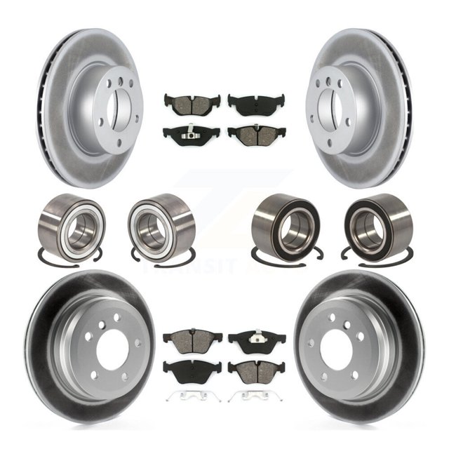 Transit Auto Front Rear Wheel Bearings Coated Disc Brake Rotors and Semi-Metallic Pads Kit (10Pc) for Car BMW 328xi 325xi - Left Right Side (Driver Passenger) KBB-108286