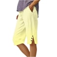 thumbnail image 2 of Cagogo Women's High Waisted Capri Pants with Pockets Solid Casual Summer Elastic Waist Cropped Palazzo Trousers Beach Vacation Lounge Pants, Yellow M, 2 of 5