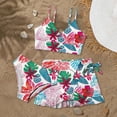 thumbnail image 2 of Xudanell Girls 3 Pieces Bikini Set Floral Print Wrap Swimsuit Drawstring Beach Skirt Cute Ruched Bathing Suit (Watermelon Red, 8-9 Years), 2 of 4