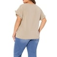 thumbnail image 3 of Agnes Orinda Women's Plus Size Summer Tops Ruffle Short Sleeve Crewneck Blouses Solid Casual Shirts 1X Deep Apricot, 3 of 6