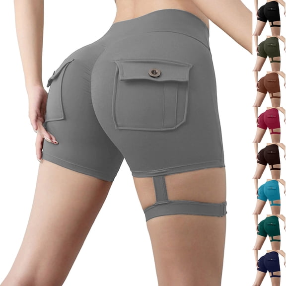 Scrunch Workout Shorts with Pockets Charm Gym Biker Shorts for Women High Waisted Booty Yoga in Breathable Fabric Black L
