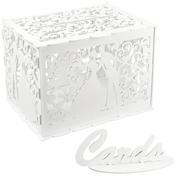 9.37 x 12 x 8.86 Inch White Wedding Card Box Wedding Money Box Holder Wooden Hollow Heart Couple Rustic Gift Envelope Decorative Sign case