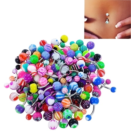 DESIGNICE 100Pcs Mixed Color Ball Belly Button Navel Rings Barbell Body Piercing Jewelry