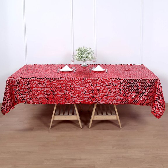 BalsaCircle 60" x 102" Red Big Payette Sequin Rectangular Tablecloth Reception Catering