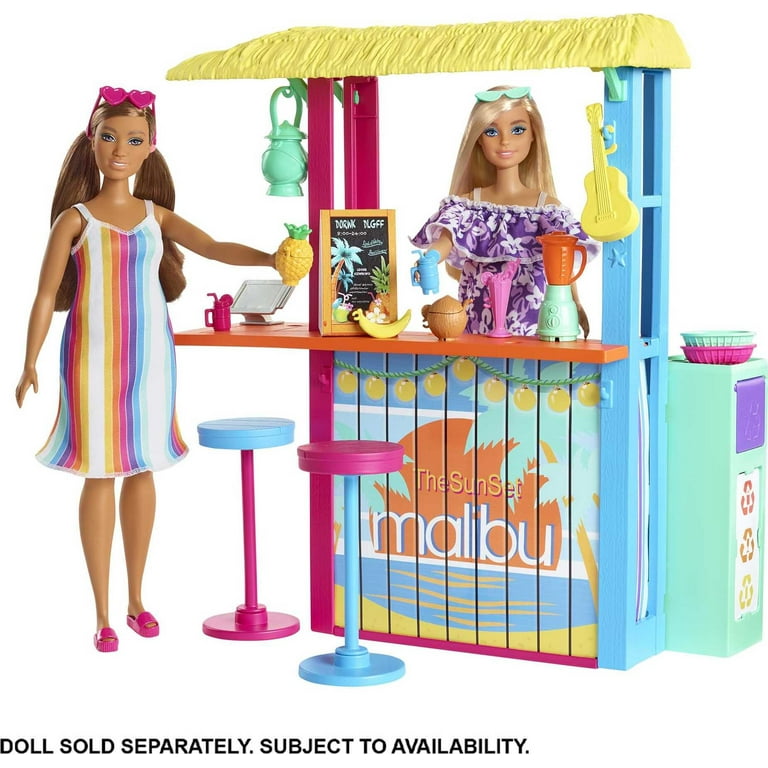 Barbie Loves The Ocean Beach Shack Doll Playset with 18 Accessories Made From Recycled Plastics