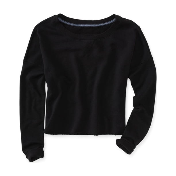 Aeropostale Suéter de punto redondo recortado ancho para mujer, negro, extra pequeño
