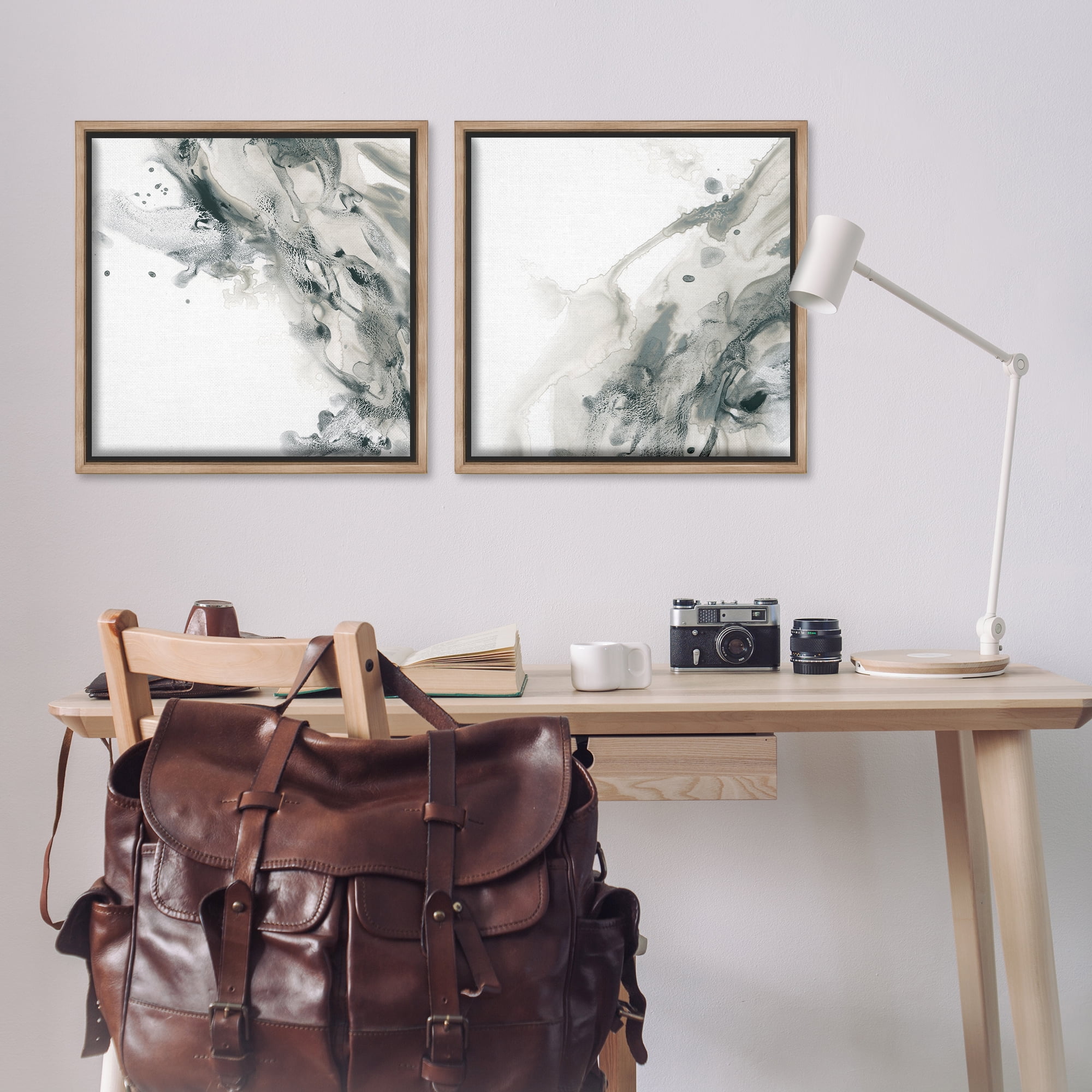 Stupell Industries Abstract Monochromatic Liquid Abstract Painting Brown Floater Framed Canvas Art Print Wall Art, 25 x 25, Set of 2