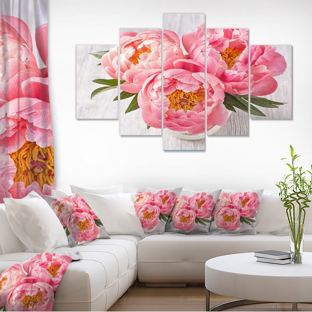 Fleurs de Pivoine sur Fond Blanc - Grande Impression sur Toile Florale