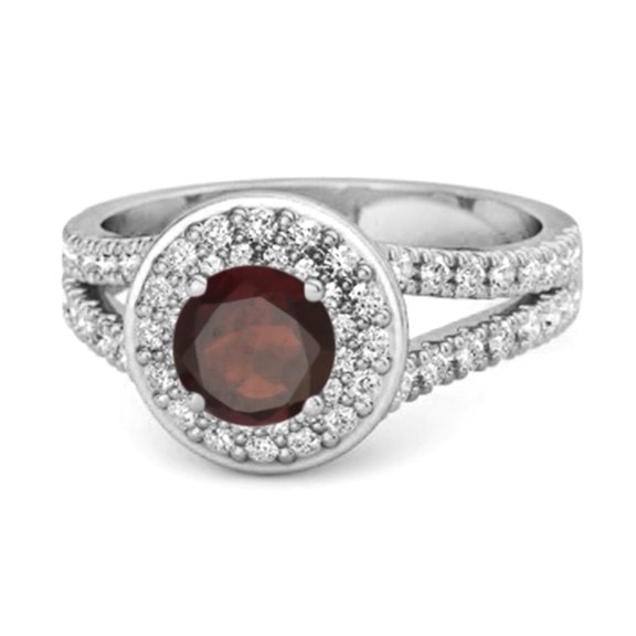 Mooneye 925 Sterling Silver Round 3.43 Ctw Garnet Double Halo Women Valentines Day Gifts Ring