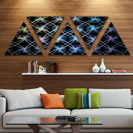 Unusual Metal Wall Art DESIGN ART Designart 'Blue Unusual Fractal Metal Grill' Contemporary Triangle Canvas Wall Art - 5 Panels 60 in. wide x 28 in. high - 5 Inverted ()