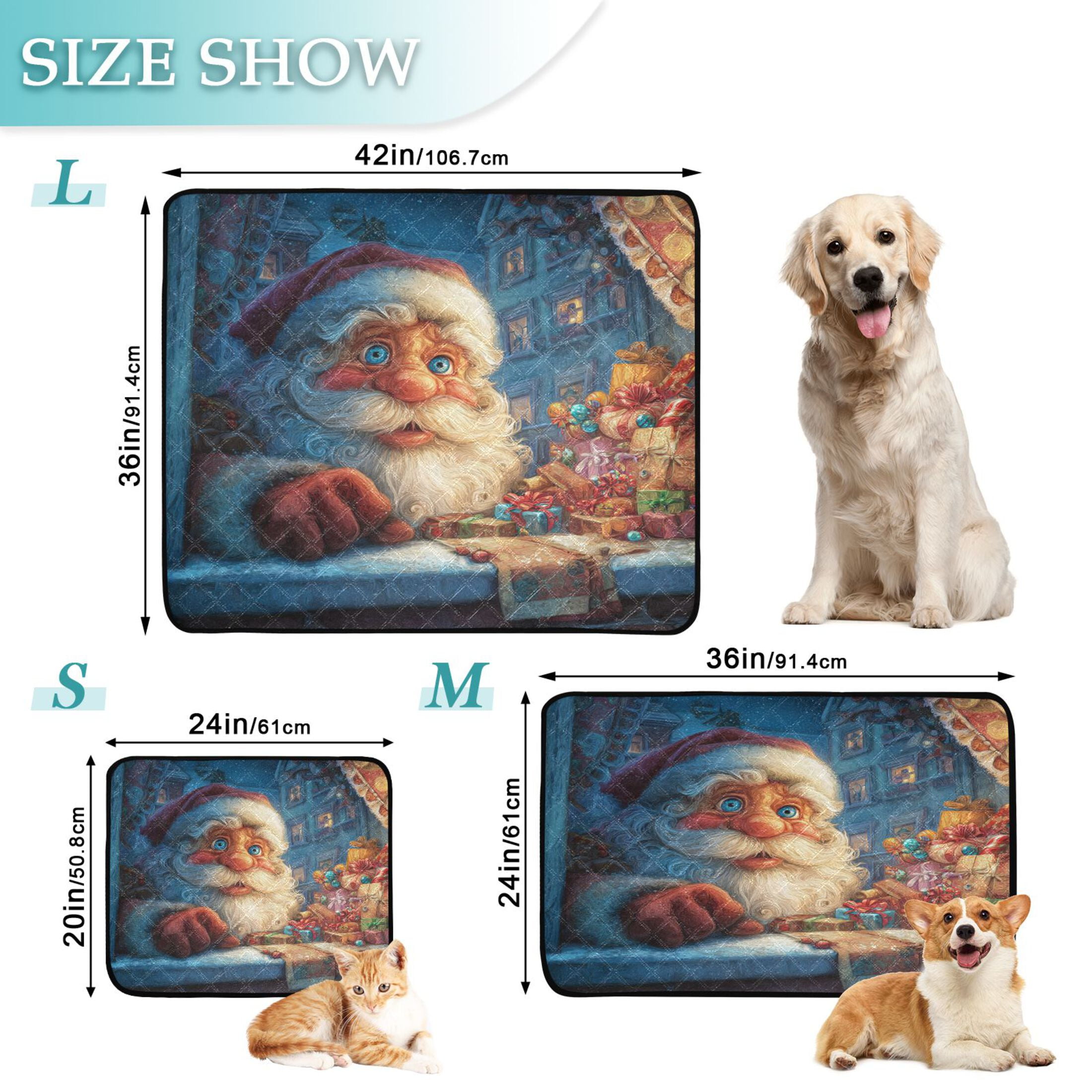 Qxltty Anime Santa Claus Cat litter Pads Pet Set of 2 Diaper Mats Center Anti-leakage Layer Absorbent Soft and Comfortable
