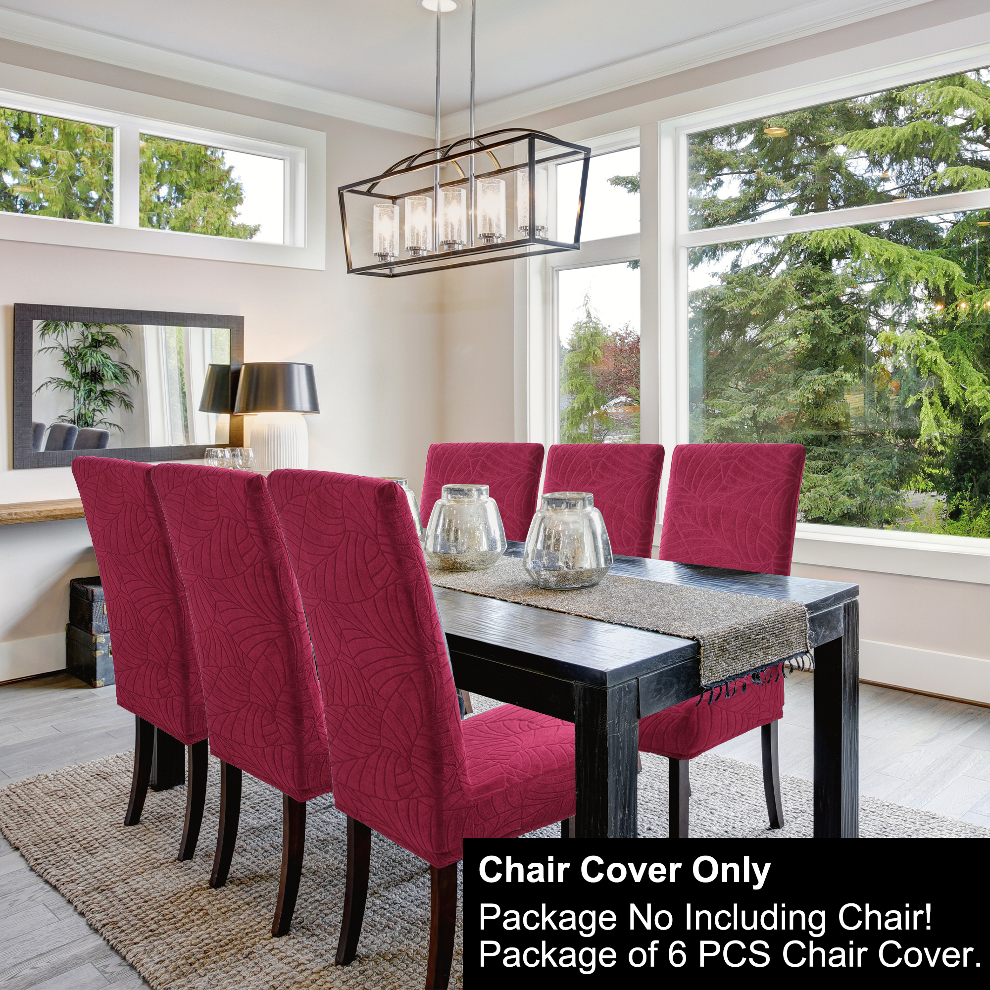 Unique Bargains Jacquard Stretch Removable Dining Room Chair Covers Wine Red 6