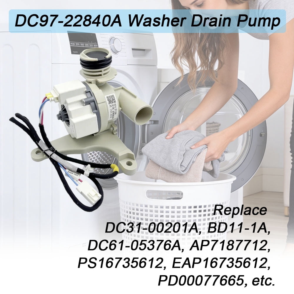 TOP-MAX DC97-22840A Washer Drain Pump Assembly, Fit for Samsung Washing Machine, Replace DC31-00201A, BD11-1A, DC61-05376A, AP7187712, PS16735612, EAP16735612, PD00077665