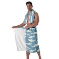 thumbnail image 4 of Colevkie 2 Pieces Bath Wrap Set for Men Bath Skirt & Shower Towel Soft Adjustable Beach Towel Wearable Shower Skirt for Home Bathroom Sauna Printed Sharks Pattern, 4 of 7