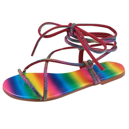 

Lyinloo Sandals Women Flat Slippers Open Toe Rhinestone Comfy Beach Shoes Flip Flop Multicolor 42