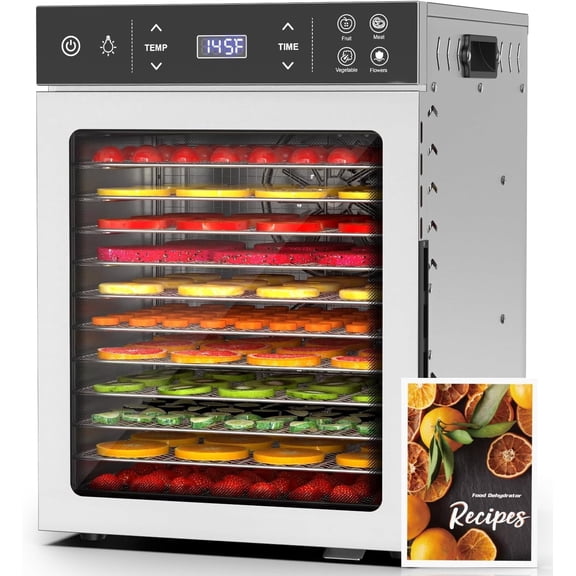 PNKKODW 800W Food Dehydrator,12 Trays Stainless Steel Electric Dehydrator Machine with Temperature Control,Adjustable Timer,Digital Food Dryer for Herb,Dog Treats,Meats & Veggies