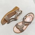 thumbnail image 7 of Flat Sandals for Women Rhinestone Vacation Elastic Strap Solid Color Open Toe Beach Summer Casual Sandals Gold, 7 of 7
