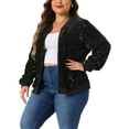 thumbnail image 4 of Agnes Orinda Women's Plus Size Sequin Jacket Sparkle Long Sleeve Front Zip Bomber Jackets 1X Black, 4 of 6