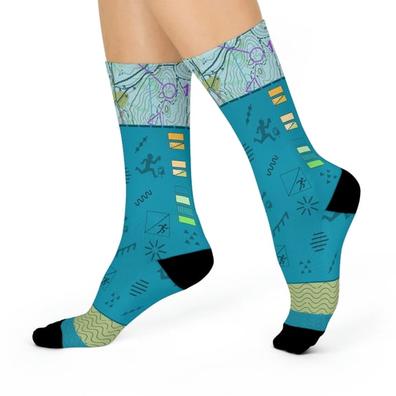 Orienteering Socks Unisex Stretchy Crew | Original Map Controls | 1 Pair, 1 Size
