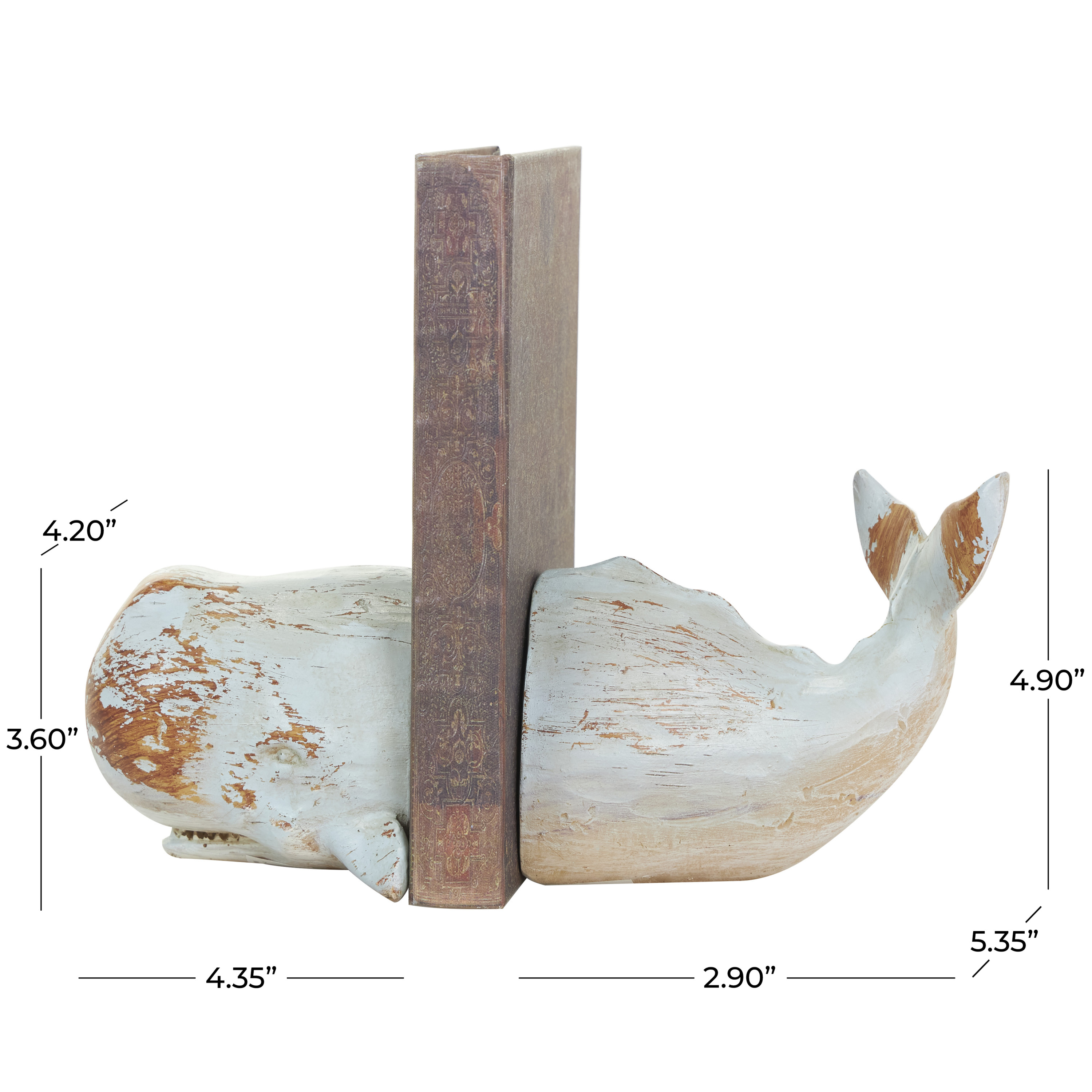 DecMode 4" Whale Polystone Bookends (Set of 2)