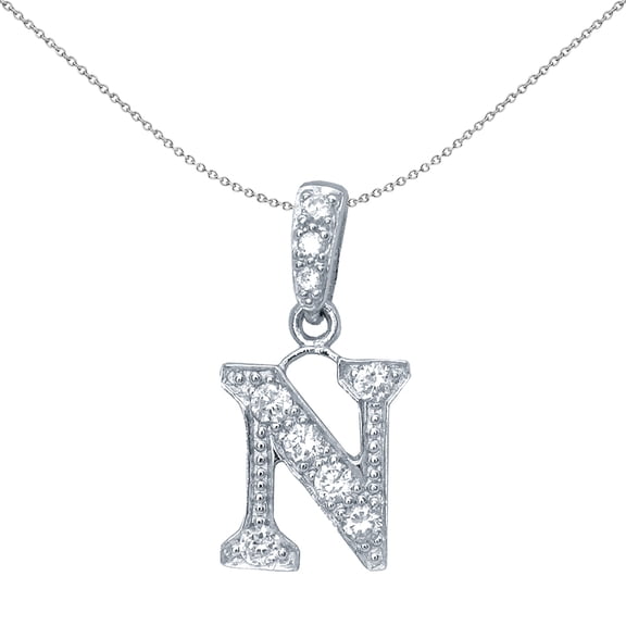 Silver Jewelco London CZ Letter N Initial Pendant Necklace 18 inch